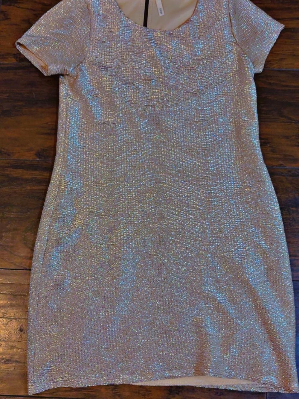 Sage Iridescent Sequin Short Sleeve Shift Dress - Pearl Sheen